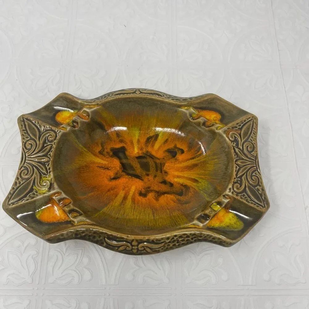 Vintage Mid-Century Modern California Original Pottery Drip Glaze Ashtray